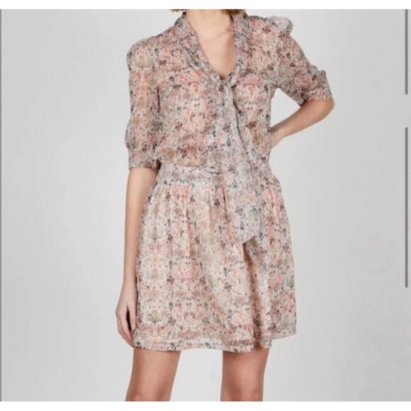 Zadig & Voltaire Rewel Mousseline  Mini Kaleido Floral Beaded Dress S - Picture 2 of 16